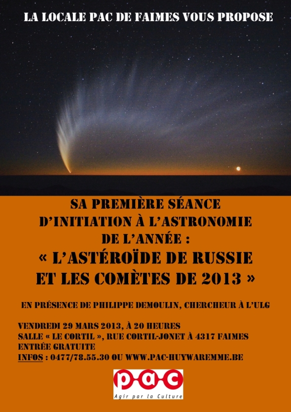 Affiche. Astonomie. L|astéroïde de Russie et les comètes de 2013. 2013-03-29